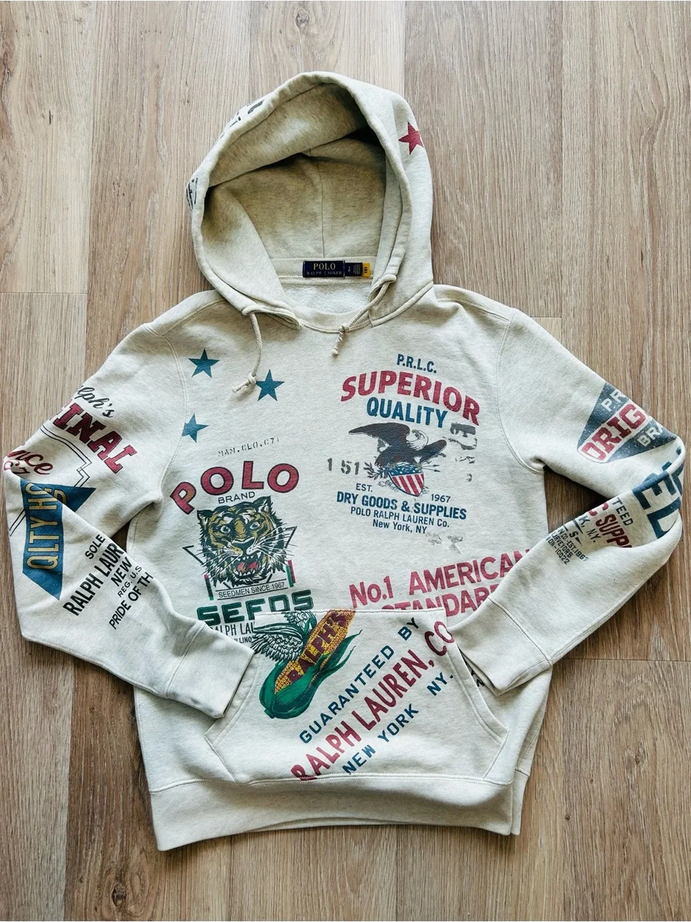 Rare Polo Ralph Lauren Graphic Logo Hoodie Sweatshirt